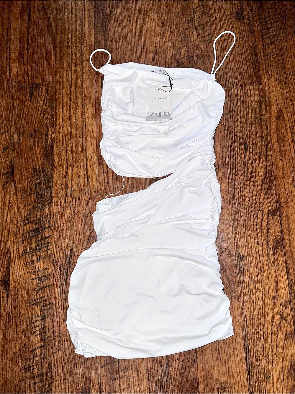 Zara Cuttable Loop Ruched Mini Dress in White Size Small NWT 1.T